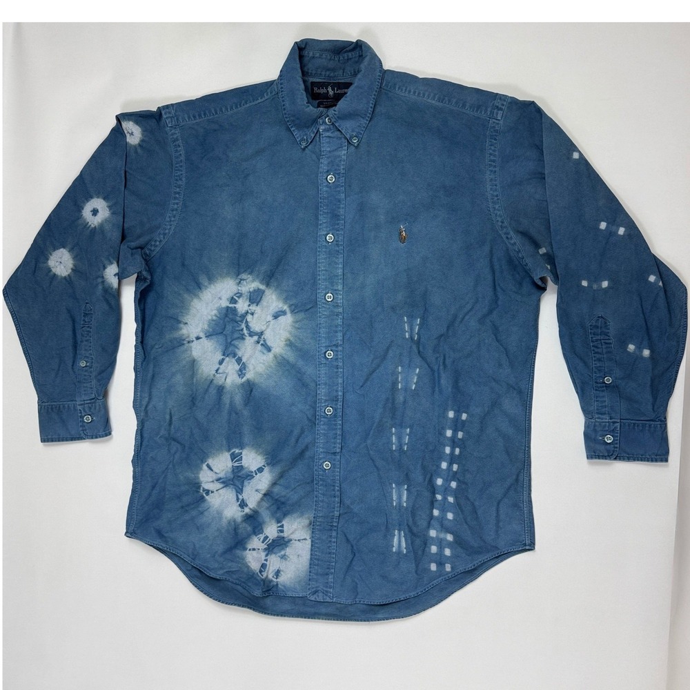 Vintage Ralph Lauren Yarmouth Custom Artist Tie Dye Shibori Oxford Shirt 16-33 L
